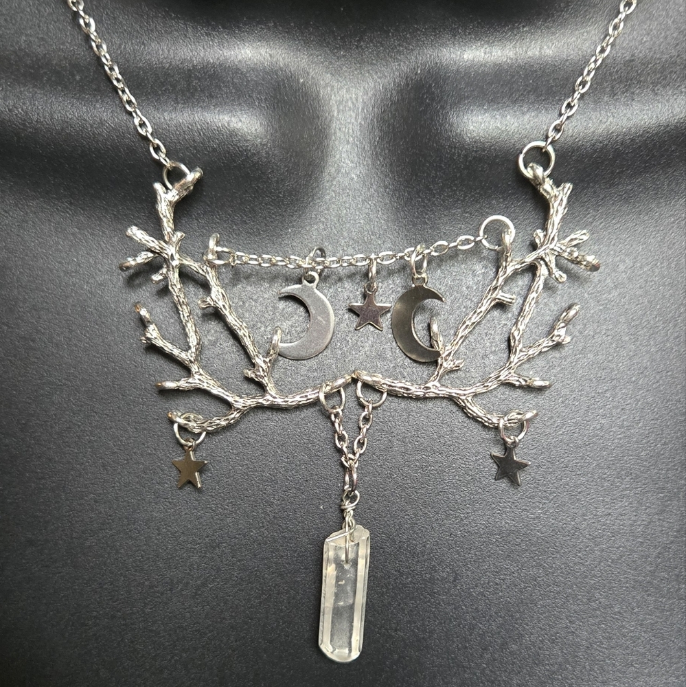 Quartz crystal Silver Celestial Necklace 13"/26" adjustable - Picture 3 of 7